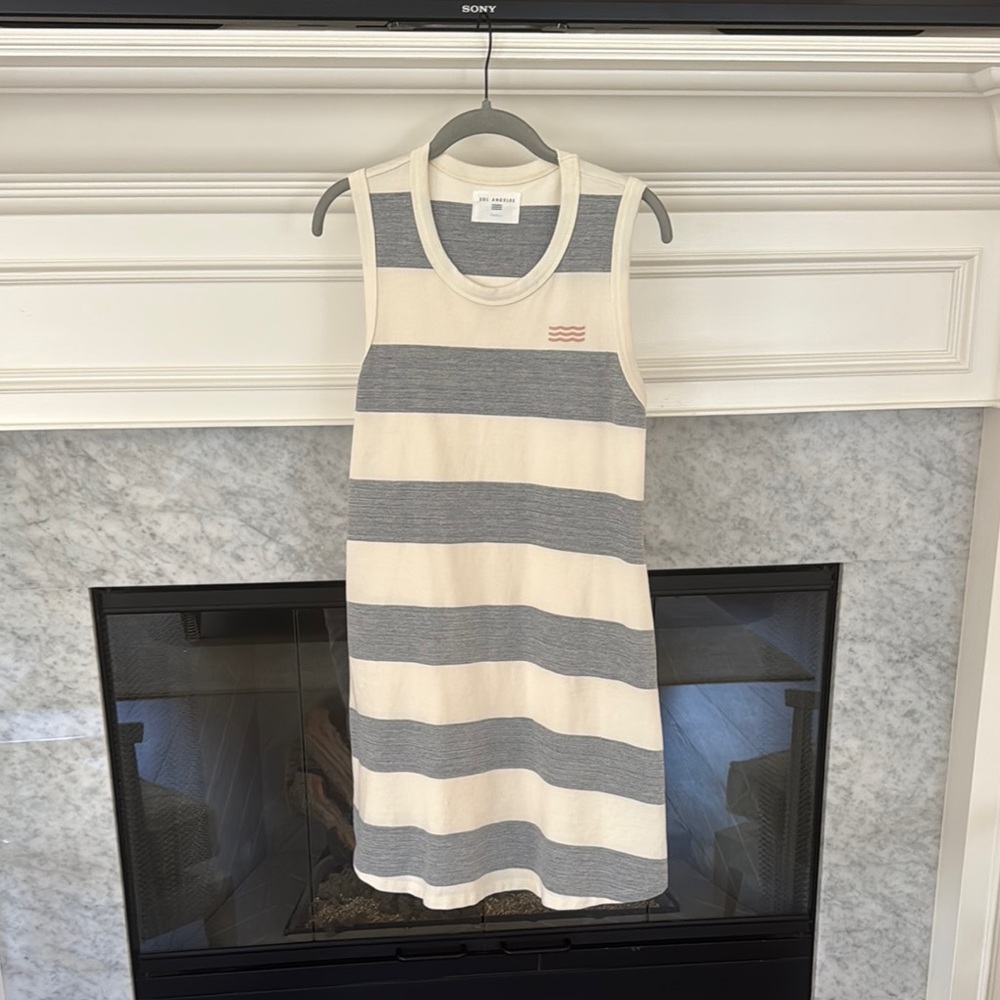 Sol Angeles Cream and Blue Sleeveless Sheath Mini Dress